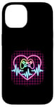 Coque pour iPhone 14 Gamer Heartbeat Vaporwave Retro Console Player années 90