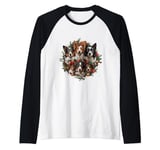 Cute Border Collie Dogs Christmas Wreath Holiday Puppy Dog Raglan Baseball Tee