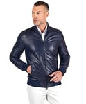 D'Arienzo Bomber Veste Cuir Bleu Homme Blouson Cuir Véritable Made in Italy 106 58/4XL/Bleu