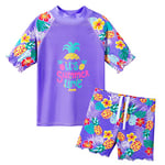 ZNYUNE Girls Swimming Costumes Two Pieces Swimsuits Shorts Skirts Swimwears Sun Protection Bather Clothing Surfing Sleeveless Kid Cute Printed Summer Quick Drying Swimsuit 3-12Y S390 PurplePine 14A