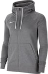 Nike Sweat à Capuche de Football à Manches Longues et Zippé en Molleton pour Femme, Gris (Charbon Chiné/Blanc), XS