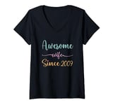 Womens 15th Year Wedding Anniversary Epic Awesome Wife Since 2009 V-Neck T-Shirt