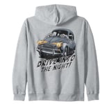 Vintage Skeleton Car Drive Into The Night Spooky Halloween Zip Hoodie