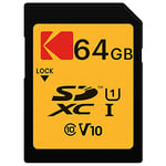 Carte SD 64 Go UHS-I U1 V10 SDHC/XC - Vitesse de Lecture 85MB/s Max - Vitesse d'Écriture 25MB/s Max - Stockage de Vidéos Full HD et de Photos Haute Définition - SD Card