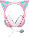 Casque Sans Fil Avec Oreilles De Chat (12 Couleurs Changeantes), 8 Modes Clignotants, Avec Microphone Hd Connectable Et Bouton Muet Microphone, Pr Jack 3,5 Mm, Gaming Pro (Rose)[L2347]