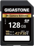 128Go Carte SD, 4K Camera Extreme, Vitesse jusqu'à 160/100 Mo/s, A2 V30 U3 SDXC 4K Ultra HD UHD Video pour DSLR Canon, Nikon, Sony, Pentax, Kodak, Panasonic, avec 1 Mini étui