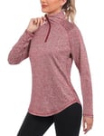 iClosam Womens Long Sleeve Tops 1/4 Zip Polo Shirts UPF 50+ Running T-Shirt Quick Dry Gym Sports Workout Cycling Golf Tops Red