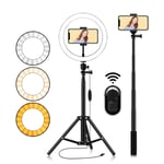 10 LED Selfie Ring Light Dimmable Téléphone Vidéo Photographie Eclairage Trépied Support Support Télécommande Bluetooth pour Vidéo