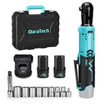 DURATECH Clé à Cliquet Sans Fil Electrique 12V avec 2 Batteries 2,0 Ah, 3/8’’, Coupe de 65N.m, Charge Rapide en 1 Heure, Puissante avec Lumière LED, 10 Accessoires et Boîte de Rangement…