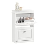 SoBuy Meuble de Rangement à Chaussures Armoire à Chaussures Commode à Chaussures 2 abattants Meuble d'entrée Coffre Rangement pour Chaussures Blanc L54xP24xH83cm FSR78-W