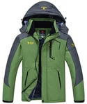 donhobo Men's Fleece Jacket Winter Waterproof Warm Ski Jackets Windproof Coat with Zip Pockets Hood(Green,M)