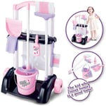 Childrens PINK Cleaning Trolley Cart with Mop & Brush Kids Role Play Toy Set 667