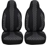 Housses de siège sur Mesure pour sièges Auto compatibles avec Ford Transit 7 2014 conducteur et Passager FB : PL408 (Noir/Coutures Blanches)