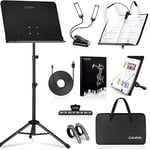 CAHAYA 6 in 1 Music Stand with Stand, Lightweight Desktop Book Stand with Carry Bag, Music Folder & Clip, Metal, Portable Solid Back for Guitar, Ukulele, Violin Player, CY0194set