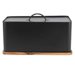 Salter BW13564EU7 Toronto Bread Bin With Chopping Board – Countertop Storage Box With Wooden Base for Cutting & Serving, Rectangular Bread Holder Container for Kitchen, Easy To Clean, Acacia, Black