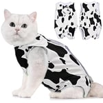 Avont Cat Recovery Suit Post Surgery, Elizabethan Collar & Cone Alternative, Kitten Onesie Pet Surgical Spay Shirt for Abdominal Wounds or Skin Diseases -Cow Print (S)