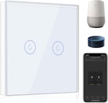 Interrupteur Connecte Wifi,Blanc Interrupteur Va Et Vient Sans Fil Avec Ecran Tactile,2 Gang 2 Voie Interrupteur Tactile Mural Wifi,Compatible Avec Alexa Et Google Home(Ligne Neutre Requis)