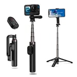 AuyKoo Selfie Stick Tripod with Wireless Bluetooth Remote Control for GoPro, Telescopic Pole Stick for GoPro Hero 12 11 10 9 8 Black Max Extendable Telescopic Pole for Insta 360