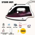 ELECTRIC COMPACT STEAM SPRAY IRON STAINLESS STEEL NON-STICK SOLEPLATE 2800W Dry