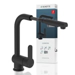 SCHÜTTE LONDON Robinet Cuisine Basse Pression avec Douchette Extensible Mitigeur, Rabattable Mitigeur Robinet Evier de Cuisine avec Douchette, Rotative à 360° Froid & Chaud Disponible, Noir