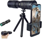 Télescope monoculaire à zoom super téléobjectif 4K 10 300X40mm, monoculaire de vision nocturne étanche antibuée avec trépied de support de smartphone pour l'observation des oiseaux, chasse, camping, v