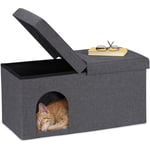 Relaxdays - Banquette pliable, grotte chat, banc résistant, abri chaton, intérieur, cachette, hlp : 38,5x74,5x37 cm, gris