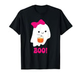 Cute Spooky Ghost Girl Pink Bow Halloween Costume T-Shirt