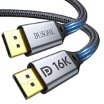 BUSOHE Câble DisplayPort 2.1/2.0 16K 5M, (16K@60Hz, 8K@120Hz, 4K@240Hz) Supporte 80Gbps, HDR, DSC 1.2a, FreeSync&G-Sync, Compatible pour Moniteur de Jeu, Carte Graphique, PC, Laptop, TV