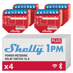 Shelly Plus 1PM | Relais interrupteur connecté avec compteur de consommation d'énergie - 16A | Wi-Fi et Bluetooth | Domotique | Commande à distance | Alexa et Google Home | App iOS Android (Lot de 4)