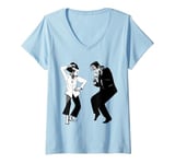 Womens Retro Funny Frankenstein Monster And Bride Dancing Halloween V-Neck T-Shirt