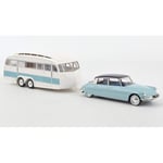 CITROEN DS 19 1959 BLEU NUAGE & CARAVAN HANON 1:18 Norev Auto Stradali Die Cast