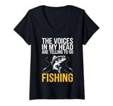 Womens The Voices In MY Heat Are Telling Me To Go Fishing Dad Joke V-Neck T-Shirt