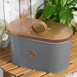 Dark Grey Enamel Copper Rose Gold Lid Bread Bin Kitchen Storage Crock Container