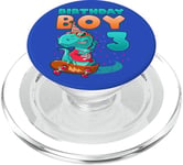 Birthday Boy 3 Year Old, Dinosaur Skateboarding 3rd Birthday PopSockets PopGrip for MagSafe