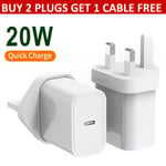 Genuine 20W USB Type-C PD UK Power Adapter Plug Fast Charger For Apple iPhone UK