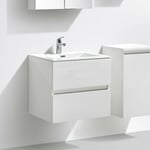 Meuble salle de bain design simple vasque siena largeur 60 cm blanc laqué - Blanc