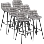 Lot de 6 Tabourets de bar avec repose-pieds WOLTU, Tabouret pour bar/bistro, Siège en velours, Pieds en métal, Gris Clair