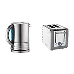 Dualit Architect Kettle | 1.5 L 2.3 KW Stainless Steel Kettle with Brushed Finish & Architect 2 Slice Toaster Stainless Steel with Grey Trim Extra-Wide Slots, Peek and Pop Function