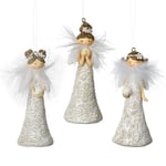 Christmas Angel Decorations Set of Three Hanging White Tree Bauble Ornament Gift