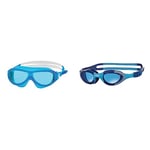 Zoggs Phantom Junior Mask Blue White Tint Blue & Super Seal Kids Swimming Goggles, UV Protection Swim Goggles, Quick Adjust Split Yoke Comfort Strap