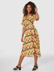 Closet London Puff Sleeve Midi Dress, Yellow/Multi