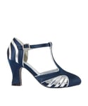 Joe Browns Femme Vintage Diamanté Buckle Satin T-Bar Shoes with Piping Detail Escarpins, Bleu Marine, 38 EU