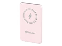 Verbatim Charge 'N' Go - Trådlös Powerbank - Magnetfäste - Li-Pol - 5000 Mah - 20 Watt - 2.4 A - Apple 2.4A, Apple Fast Charge, Bc1.2, Pd 3.0, Quick Charge 3.0 (24 Pin Usb-C) - Rosa