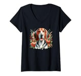 Womens American English Coonhound Dog Halloween Watercolor Artwork V-Neck T-Shirt