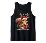 Funny Christmas Squirrel Lights Reindeer Antlers Christmas Tank Top