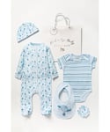 Rock A Bye Baby Boy Sky Blue Hot Air Balloon Printed Cotton 5-Piece Gift Set - Size 3-6M