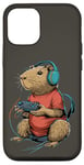 Coque pour iPhone 12/12 Pro Capybara Gamer Casque de jeu vidéo pour adolescents et joueurs de jeux