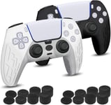 [2 Pack Coque Pour Manette De Jeu Ps5, [Plus ¿¿Pais] Housse En Silicone Antid¿¿Rapante Souple Avec 16 Poign¿¿Es De Pouce Skin Case ¿¿Tui De Protection Pour Playstation 5 Controller (Noir+Blanc)