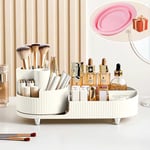 Rangement Maquillage Rotatif et Compartiments 2 en 1, Pot a Pinceaux Maquillage, 360 Degrés Organisateur Maquillage pour Chambre, Salle de Bain, Rangement Coiffeuse, Rangement Parfum