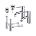 Fortifura Calvi Kit robinet lavabo - pour double vasque - robinet bas - bonde clic clac - siphon design - Chrome brillant